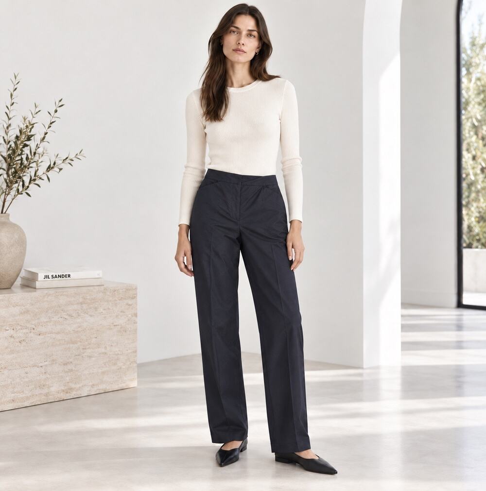 Quiet Luxury Jil Sander Navy Straight Leg Pants 38 Italian Designer Minimalist